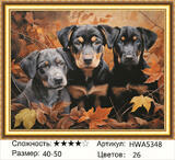 Алмазная мозаика 40x50 Три черных щенка среди осенних листьев