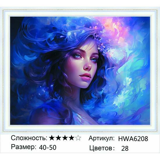 Алмазная мозаика 40x50 Красивая девушка на сине-голубом фоне