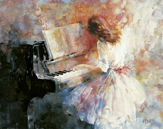 Картина по номерам 40x50 Девочка играет на фортепиано