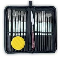 Без бренда «Коробка 50 шт.: Набор кистей для рисования в чехле, премиум набор (15 нейлоновых кистей, 1 мастихин) белые» в Челябинске