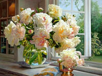 Без бренда «Ваза с букетом белых пионов у окна» в Челябинске