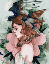 Без бренда «Девушка с большим цветком и птицы» в Челябинске в интернет-магазине  Без бренда «Девушка с большим цветком и птицы» в Челябинске