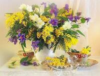 Без бренда «Букет из мимозы и колокольчиков в вазе» в Челябинске в интернет-магазине  Без бренда «Букет из мимозы и колокольчиков в вазе» в Челябинске