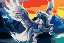 Белый пегас на цветном фоне