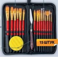 Без бренда «Набор кистей для рисования в чехле, премиум набор (15 нейлоновых кистей, 1 мастихин) красные» в Челябинске
