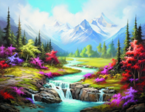 Река, лес и вид на гору