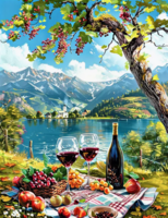 Без бренда «Винный натюрморт с бокалами, бутылкой вина, фруктами и ягодами» в Челябинске