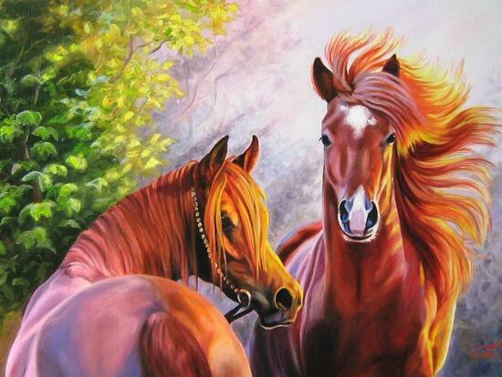 Картина по номерам 40x50 Рыжие лошади