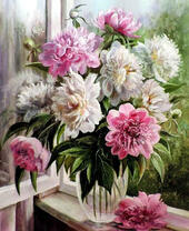 Без бренда «Пионы в прозрачной вазе у окна» в Челябинске